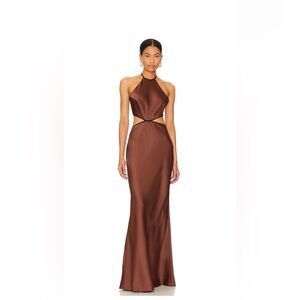 Misha Edem Backless Maxi Dress in Chocolate
